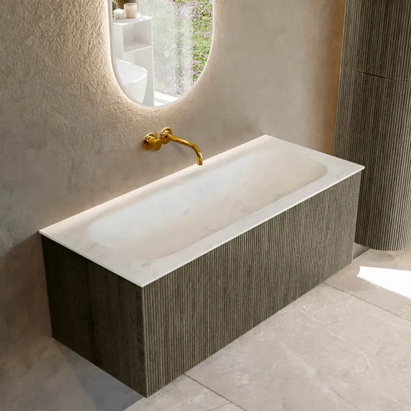 Voordeelprijs Mondiaz Kurve-dlux 110cm badmeubel shadow met 1 lade en wastafel big medium midden zonder kraangat opalo