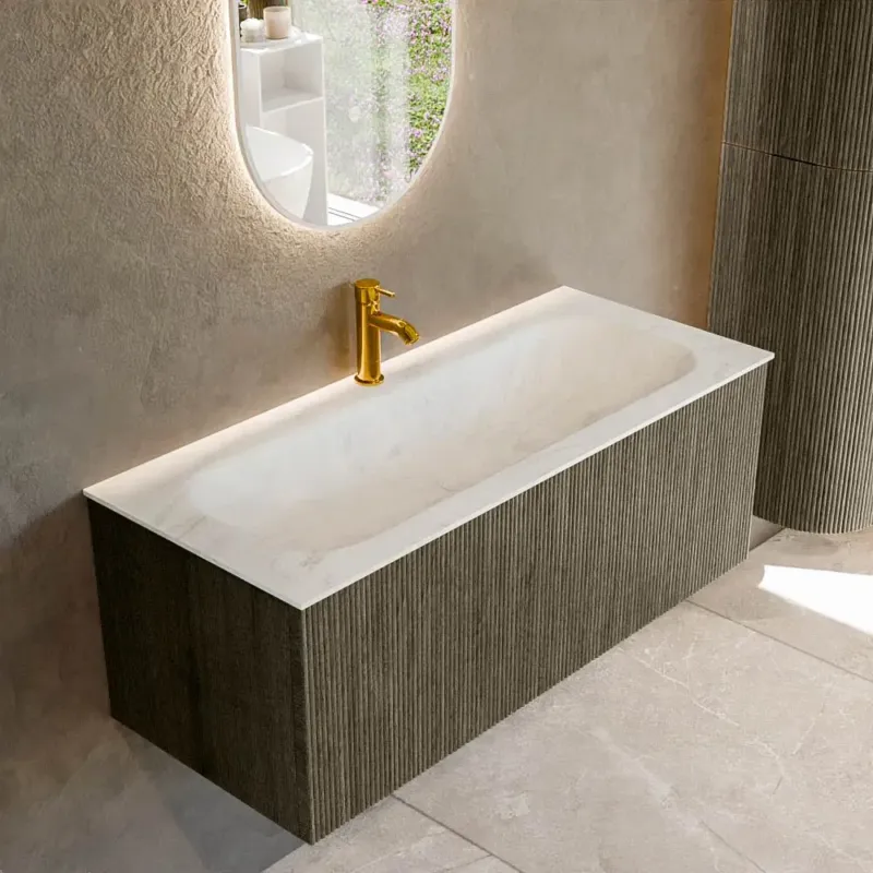 Betrouwbaar Mondiaz Kurve-dlux 110cm badmeubel shadow met 1 lade en wastafel big medium midden 1 kraangat opalo