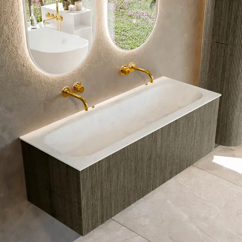 Mondiaz Kurve-dlux 120cm badmeubel shadow met 1 lade en wastafel big large midden zonder kraangat opalo Betrouwbaar