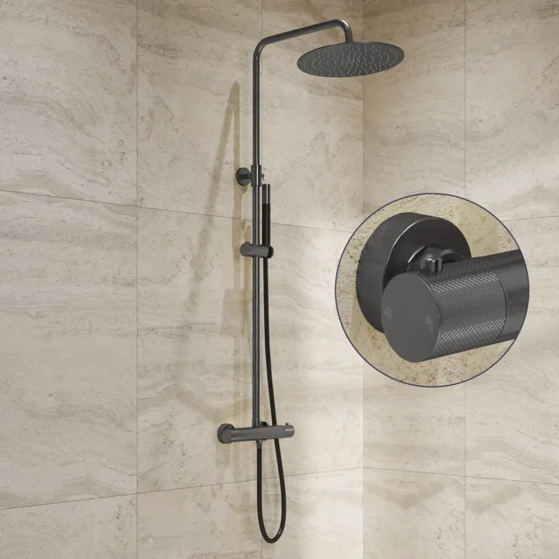 Actieprijs Saniclear Iron Curved Pro opbouw regendouche verouderd ijzer / gunmetal met 20cm hoofddouche