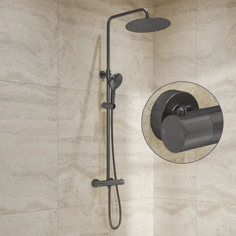 Saniclear Evolution Curved opbouw regendouche verouderd ijzer / gunmetal met 20cm hoofddouche en 2 standen handdouche Meest Verkocht