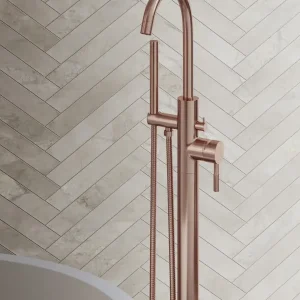 Voordeelprijs Saniclear Copper Stripes vrijstaande badkraan geborsteld koper