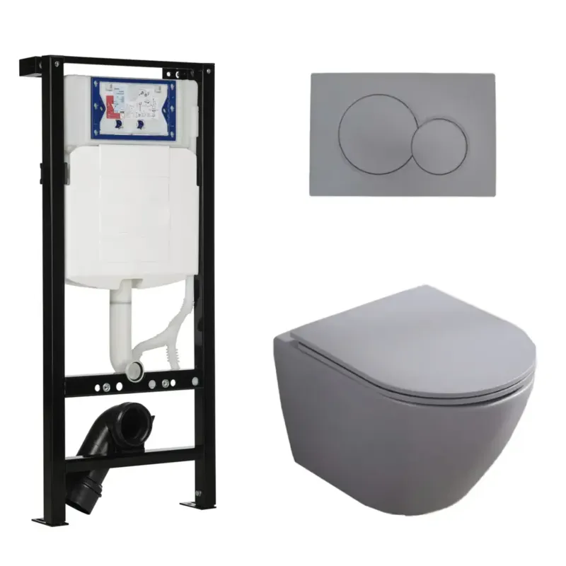 Betrouwbaar Geberit UP320 met Plieger frame toiletset met Saniclear Itsie randloos toilet grijs mat en softclose zitting