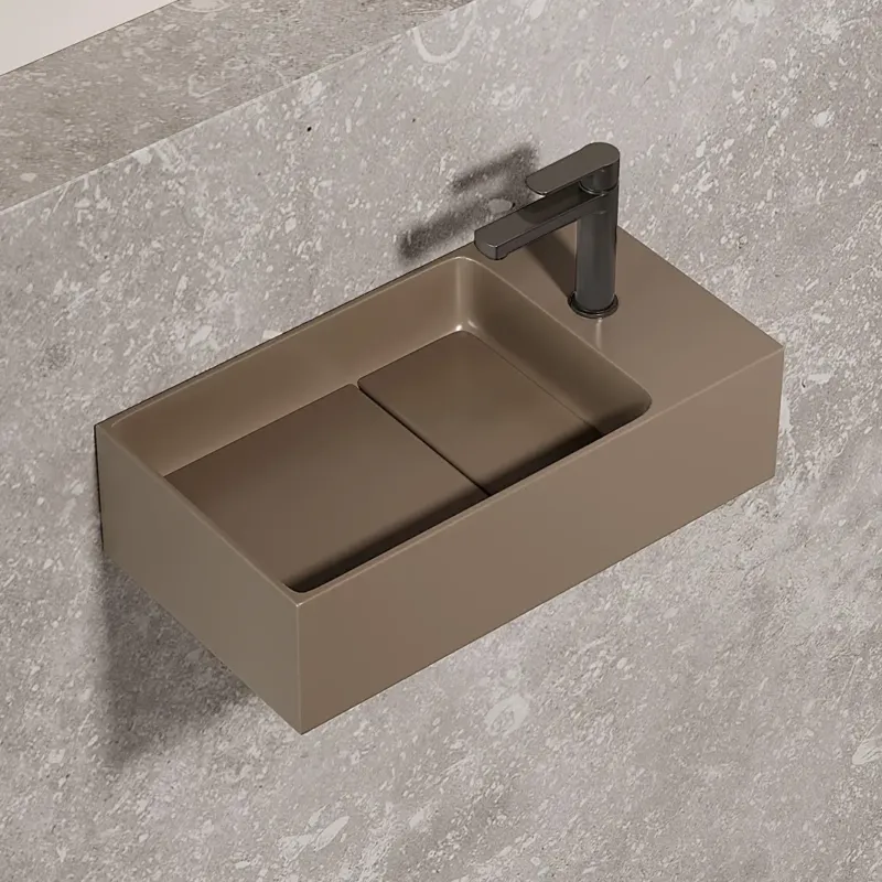 Saniclear Itsie fontein mat taupe met kraangat rechts 39x22x10cm Rechtstreeks Van De Fabrikant