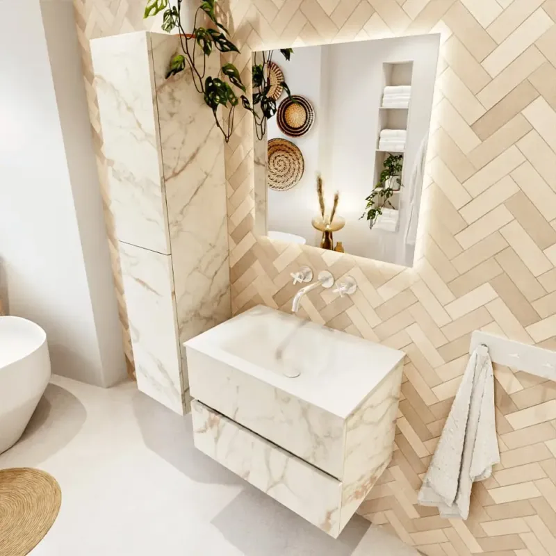 Favoriet Mondiaz Vica badmeubel 70cm carrara 2 lades met wastafel cloud midden zonder kraangat