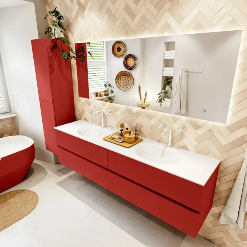 Aanbieding Mondiaz Vica badmeubel 190cm fire 4 lades met wastafel moon dubbel 2 kraangaten