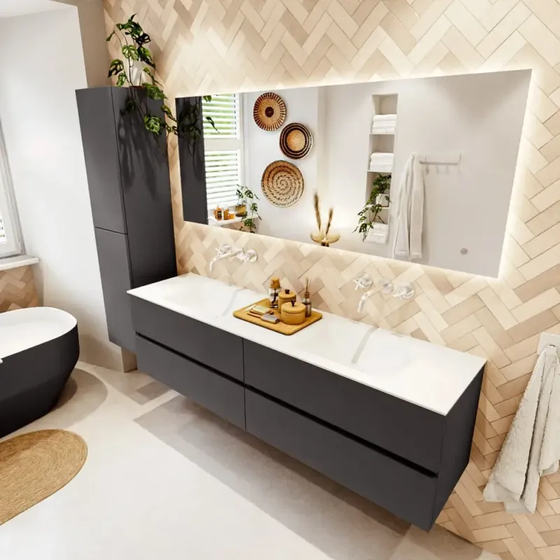 Mondiaz Vica badmeubel 180cm dark grey 4 lades met wastafel cloud dubbel zonder kraangat Nu Kopen