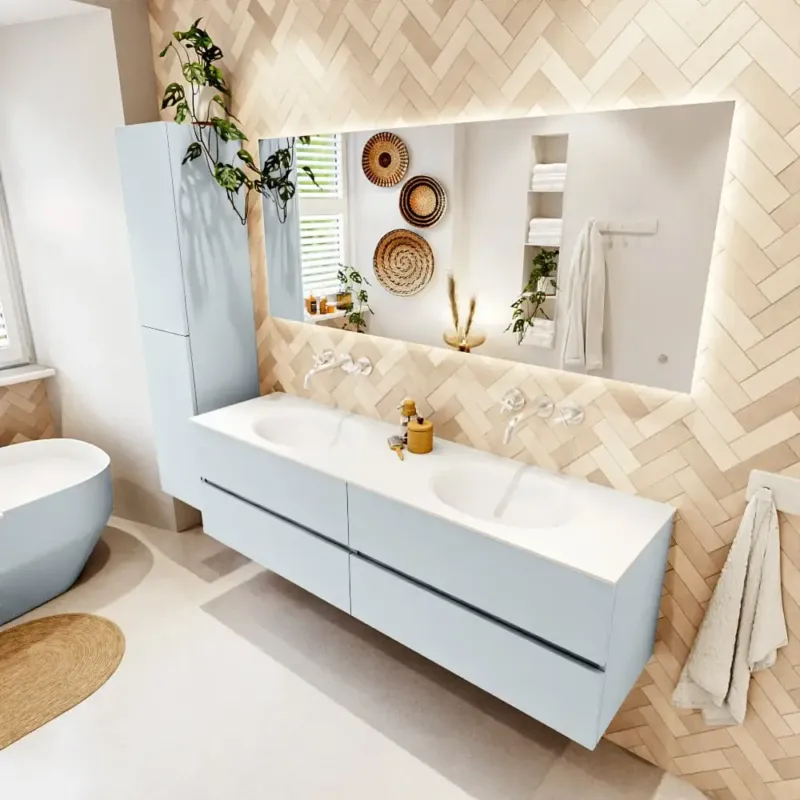 Mondiaz Vica badmeubel 170cm clay 4 lades met wastafel moon dubbel zonder kraangat Lage Prijs