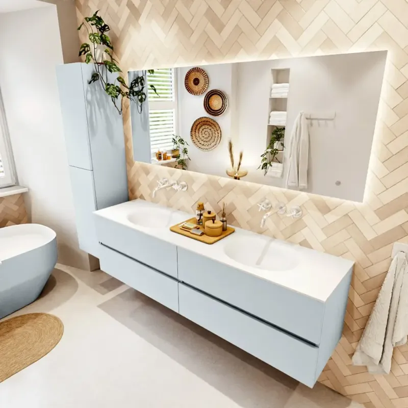 Mondiaz Vica badmeubel 180cm clay 4 lades met wastafel moon dubbel zonder kraangat Beperkte Voorraad