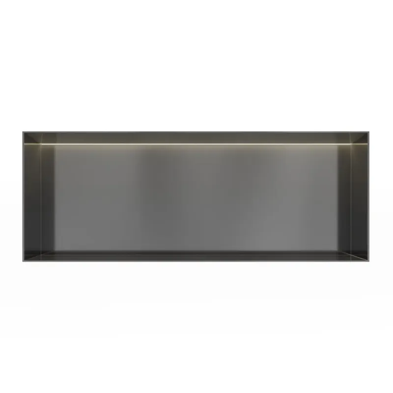 Hoge Kwaliteit Hotbath &More frameless inbouwnis met verlichting 30x80x10cm geborsteld gunmetal PVD