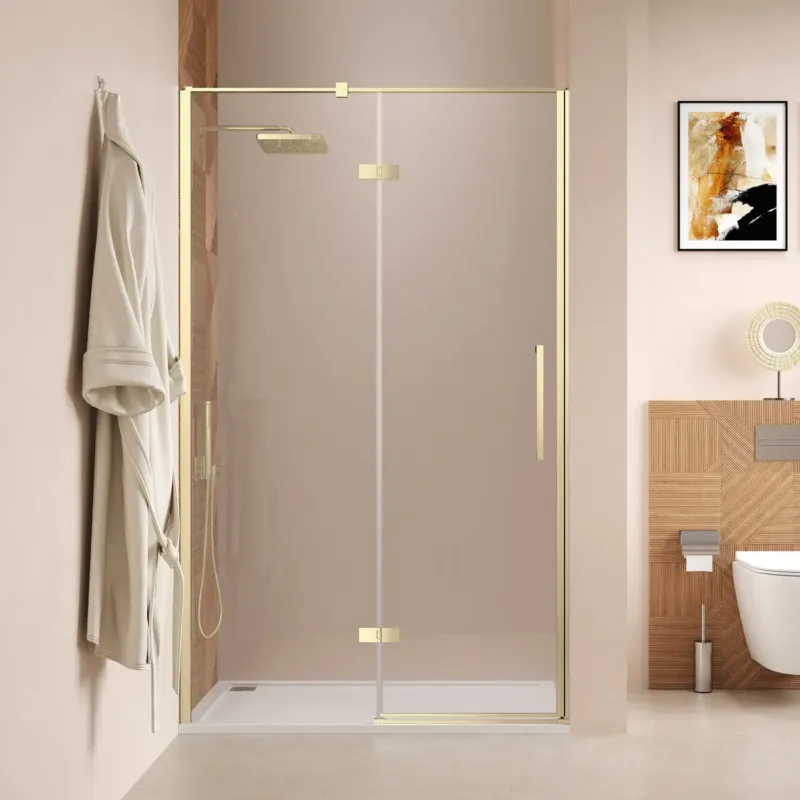 Direct Verzonden Saniclear Pure douchedeur 140cm geborsteld messing - mat goud