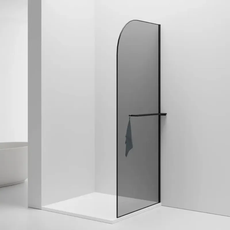 Beste Prijs Sanigoods Arcana rookglas inloopdouche met handdoekhouder mat zwart 100x200cm