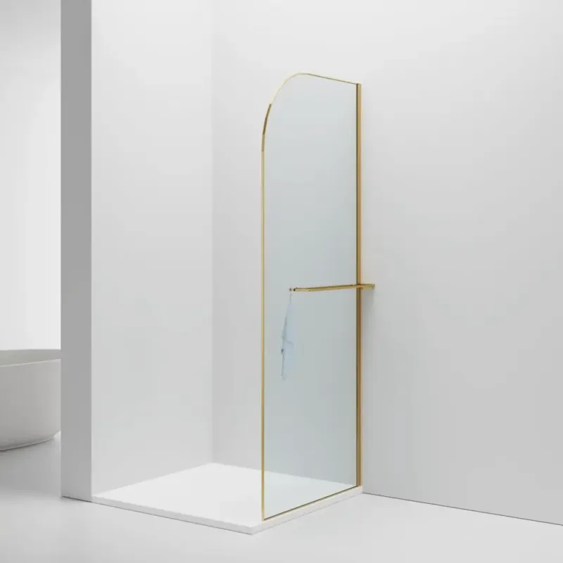 Uitverkoop Sanigoods Arcana inloopdouche met handdoekhouder geborsteld goud 100x200cm