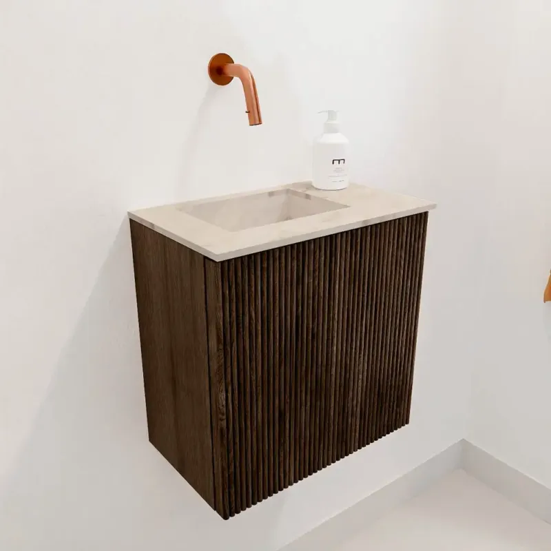 Tijdelijk Beschikbaar Mondiaz Joya DLux 40cm toiletmeubel walnut met wastafel faye links zonder kraangat frappe