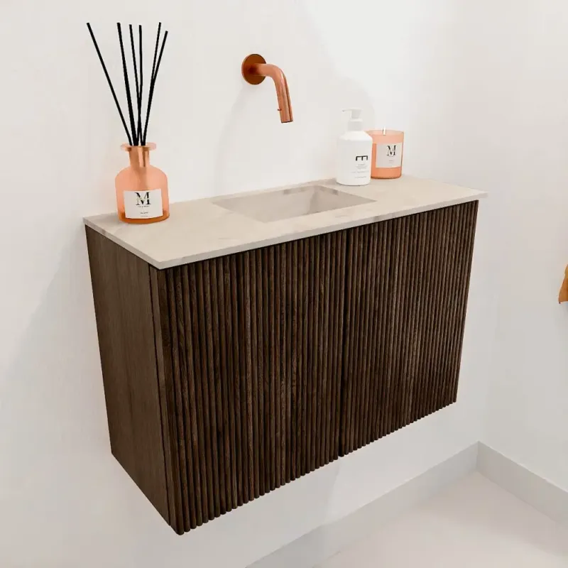 Veilige Betaling Mondiaz Joya DLux 60cm toiletmeubel walnut met wastafel faye midden zonder kraangat frappe