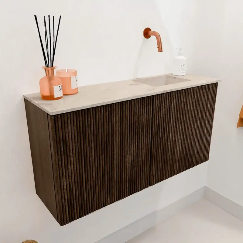 Veilige Betaling Mondiaz Joya DLux 80cm toiletmeubel walnut met wastafel faye rechts zonder kraangat frappe