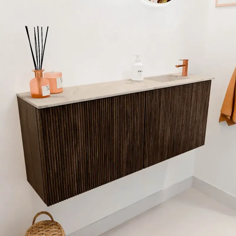 Mondiaz Joya DLux 100cm toiletmeubel walnut met wastafel faye rechts 1 kraangat frappe Populair