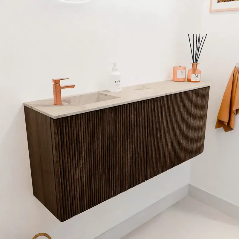 Veilige Betaling Mondiaz Joya DLux 100cm toiletmeubel ronding rechts walnut met wastafel faye links 1 kraangat frappe