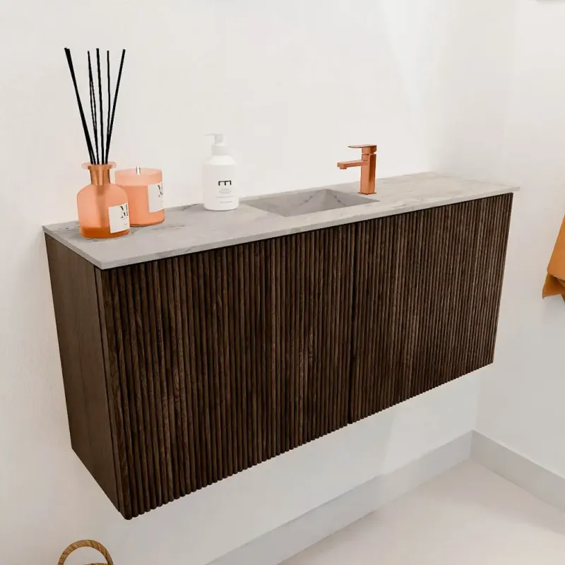 Alleen Vandaag Mondiaz Joya DLux 90cm toiletmeubel walnut met wastafel faye midden 1 kraangat glace