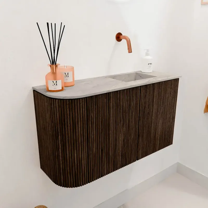 Veilige Betaling Mondiaz Joya DLux 70cm toiletmeubel ronding links walnut met wastafel faye rechts zonder kraangat glace