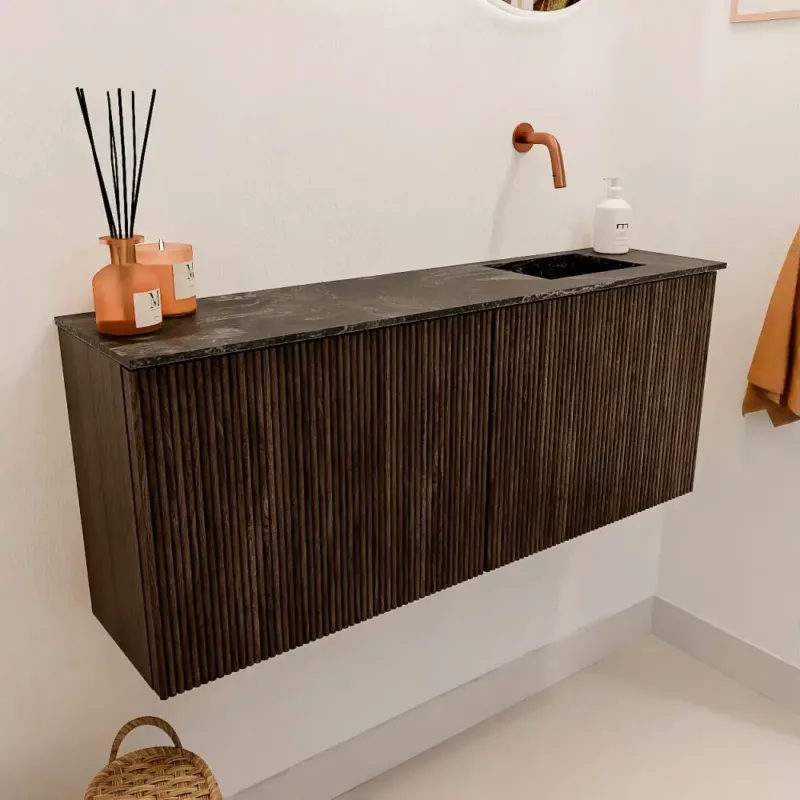 Tijdelijk Beschikbaar Mondiaz Joya DLux 100cm toiletmeubel walnut met wastafel faye rechts zonder kraangat lava