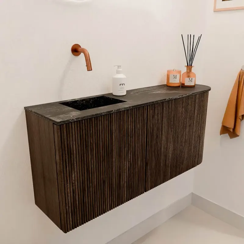 Mondiaz Joya DLux 90cm toiletmeubel ronding rechts walnut met wastafel faye links zonder kraangat lava Populair