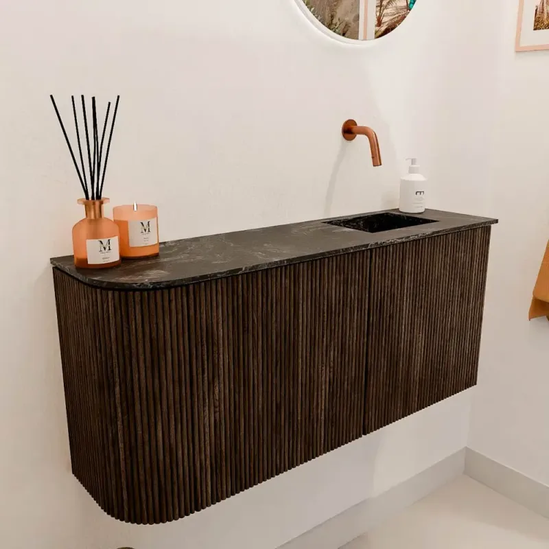 Veilige Betaling Mondiaz Joya DLux 90cm toiletmeubel ronding links walnut met wastafel faye rechts zonder kraangat lava