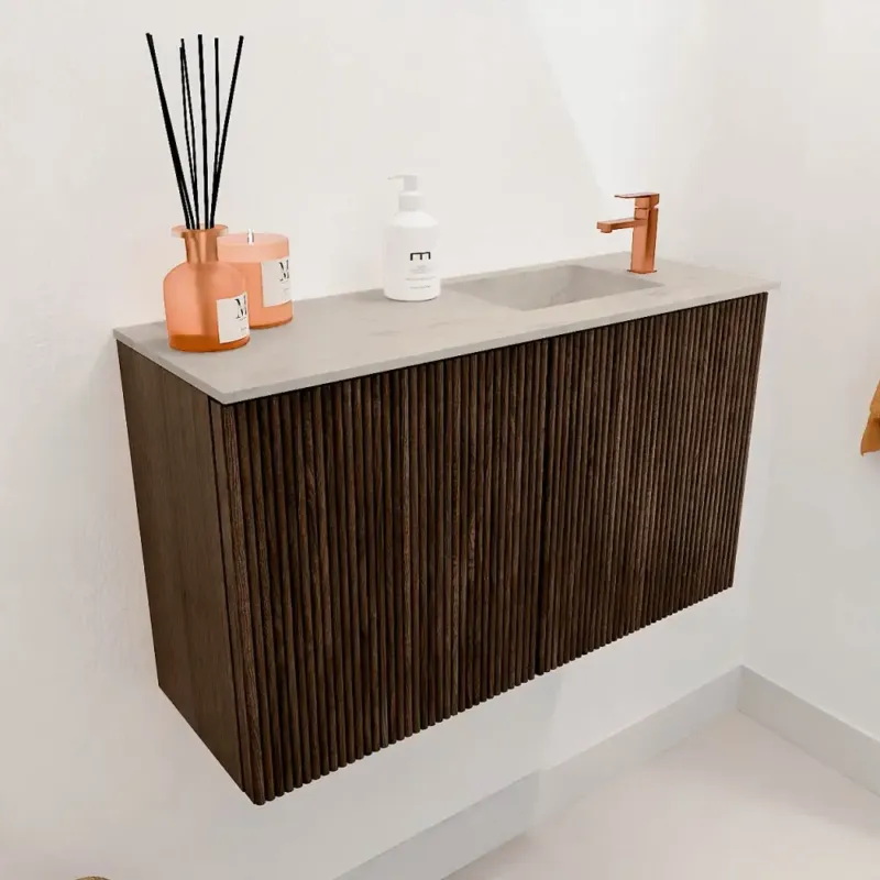 Mondiaz Joya DLux 70cm toiletmeubel walnut met wastafel faye rechts 1 kraangat opalo Weekendaanbieding