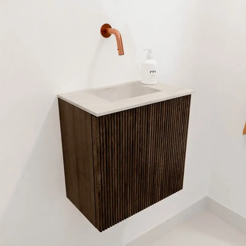 Tijdelijk Beschikbaar Mondiaz Joya DLux 40cm toiletmeubel walnut met wastafel faye midden zonder kraangat ostra