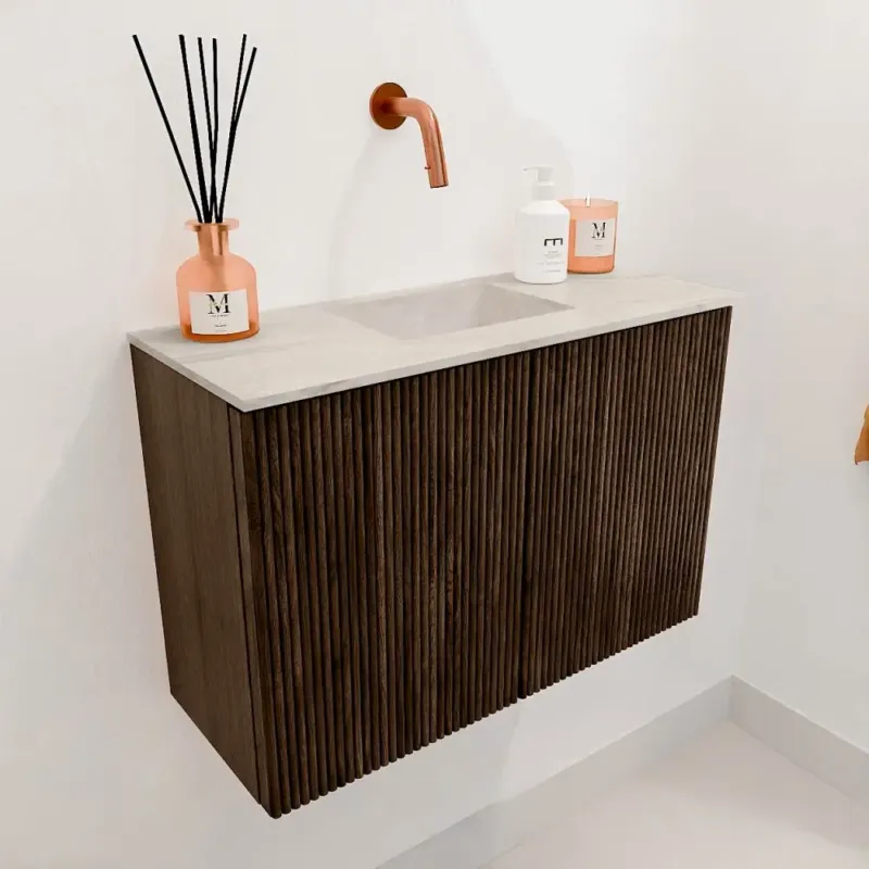 Nu Kopen Mondiaz Joya DLux 60cm toiletmeubel walnut met wastafel faye midden zonder kraangat ostra