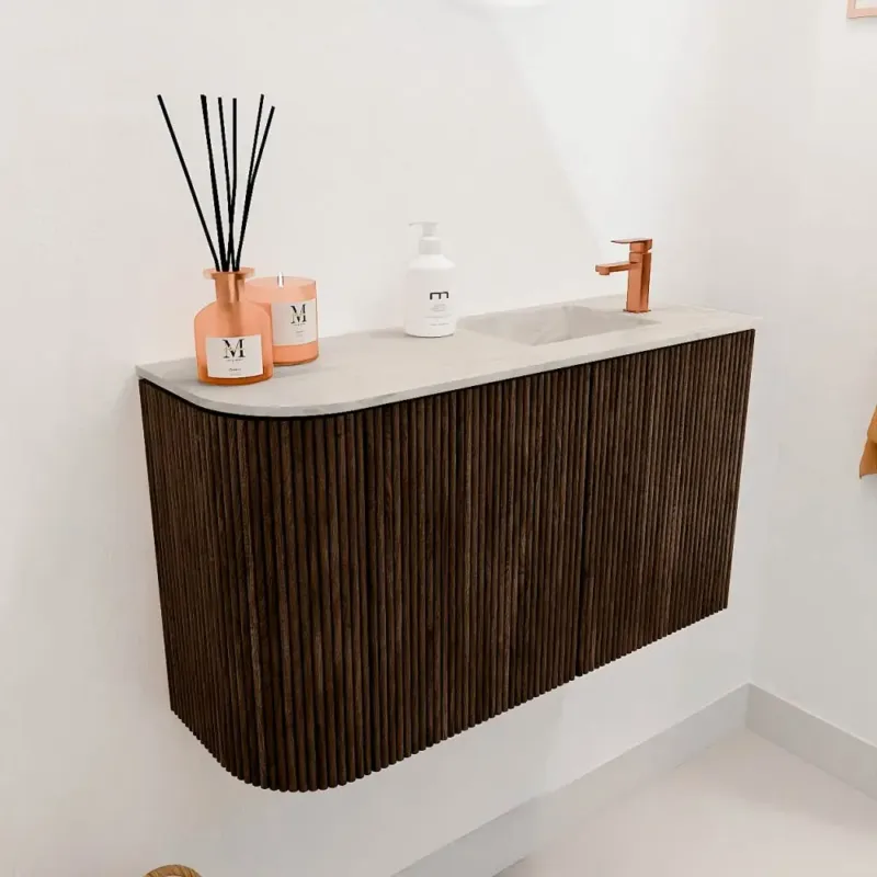 Bestel Nu Mondiaz Joya DLux 70cm toiletmeubel ronding links walnut met wastafel faye rechts 1 kraangat ostra
