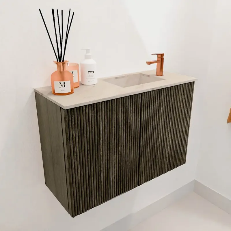 Finale Uitverkoop Mondiaz Joya DLux 60cm toiletmeubel shadow met wastafel faye rechts 1 kraangat frappe