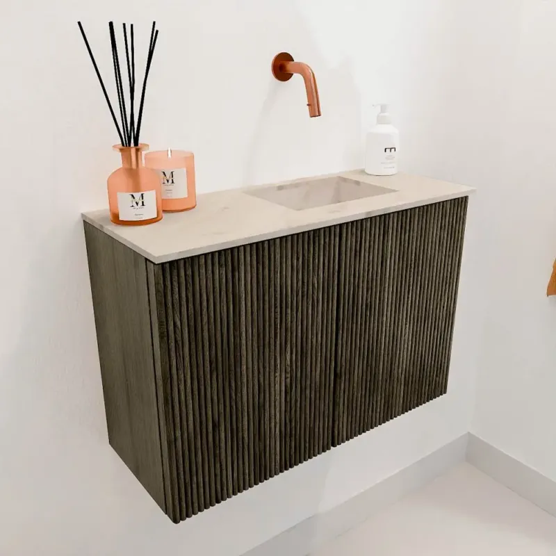 Mondiaz Joya DLux 60cm toiletmeubel shadow met wastafel faye rechts zonder kraangat frappe Flitsaanbieding