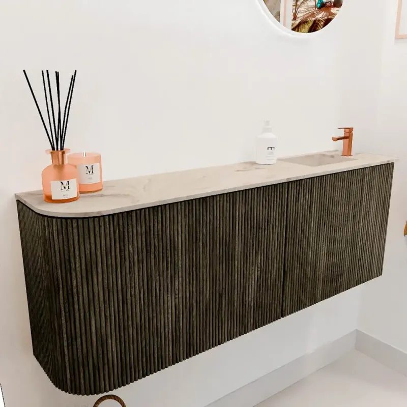 Weekendaanbieding Mondiaz Joya DLux 110cm toiletmeubel ronding links shadow met wastafel faye rechts 1 kraangat frappe