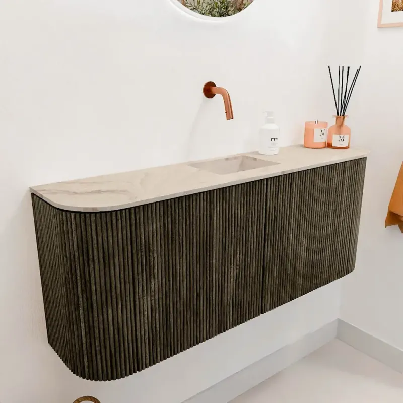 Weekendaanbieding Mondiaz Joya DLux 105cm toiletmeubel ronding links/rechts shadow met wastafel faye midden zonder kraangat frappe