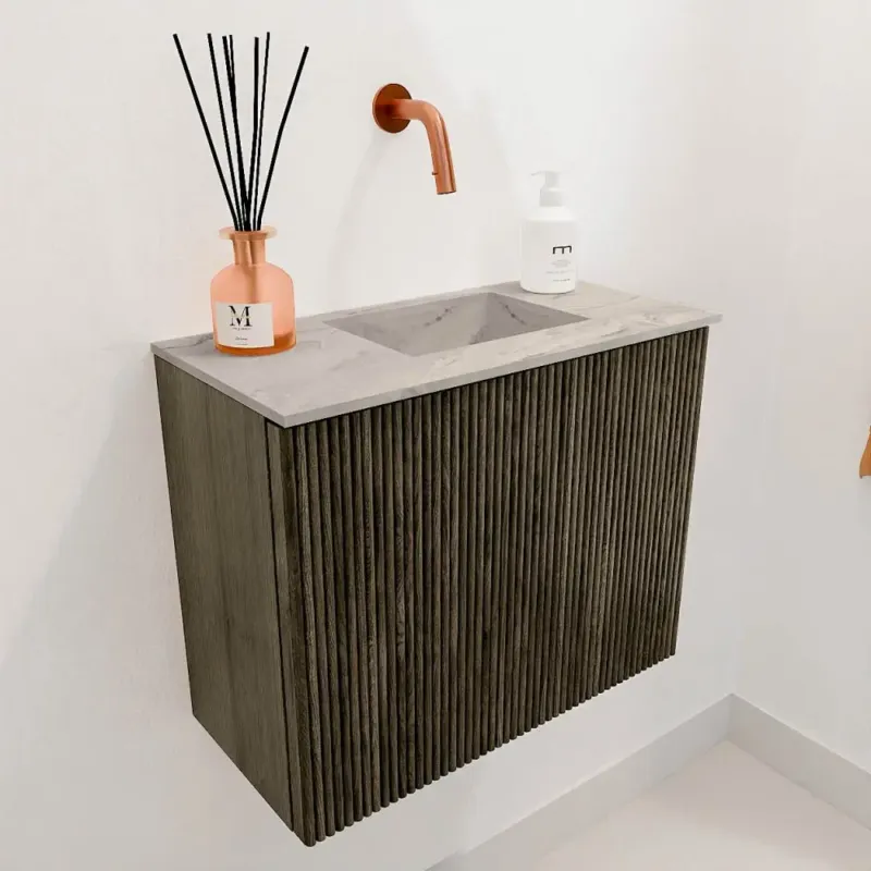Actieprijs Mondiaz Joya DLux 50cm toiletmeubel shadow met wastafel faye rechts zonder kraangat glace