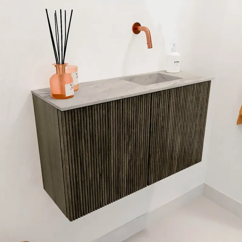 Actieprijs Mondiaz Joya DLux 70cm toiletmeubel shadow met wastafel faye rechts zonder kraangat glace