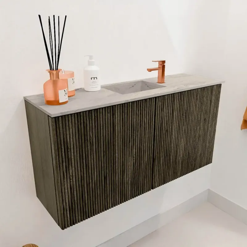 Weekendaanbieding Mondiaz Joya DLux 80cm toiletmeubel shadow met wastafel faye midden 1 kraangat glace