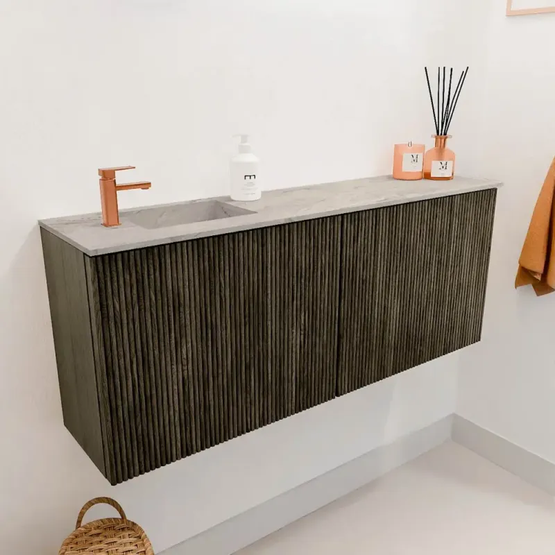 Uitverkoop Mondiaz Joya DLux 100cm toiletmeubel shadow met wastafel faye links 1 kraangat glace