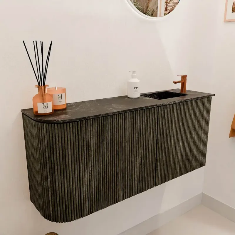 Uitverkoop Mondiaz Joya DLux 90cm toiletmeubel ronding links shadow met wastafel faye rechts 1 kraangat lava