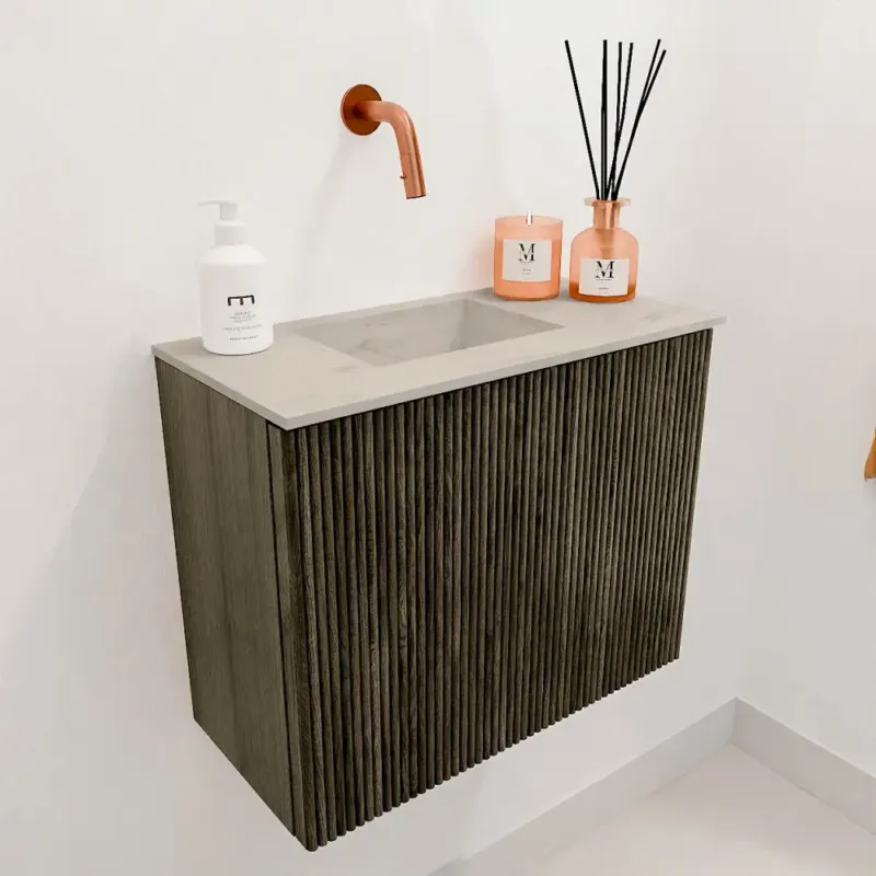 Mondiaz Joya DLux 50cm toiletmeubel shadow met wastafel faye links zonder kraangat opalo Voordeelprijs