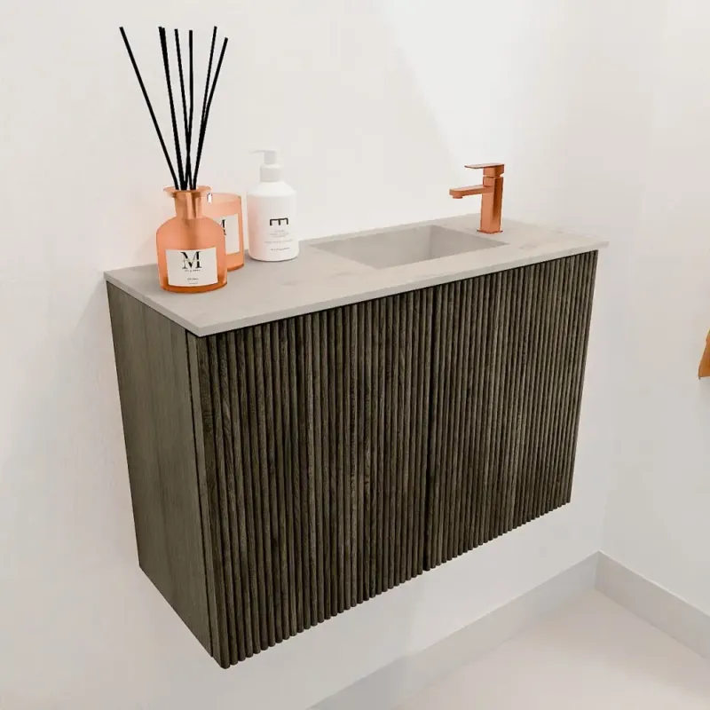 Mondiaz Joya DLux 60cm toiletmeubel shadow met wastafel faye rechts 1 kraangat opalo Actieprijs