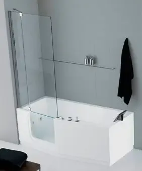 Novellini Iris Combi kunststof bad acryl links m. deur en m. 2 panelen 180x75/85x62cm m. frame wit Lage Kosten