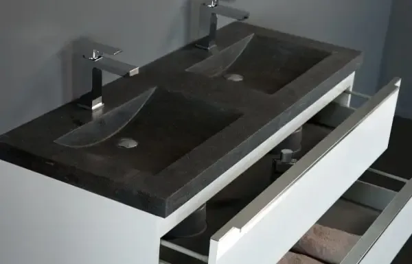 Lambini Designs Novara wastafel natuursteen 120cm dubbel met 2 kraangaten Gereduceerde Prijs