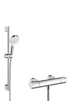 Exclusieve Aanbieding Hansgrohe Crometta douchecombinatie m. Ecostat 1001 CL douchekraan therm. m. glijstangset 65cm m. Crometta Vario handdouche chroom/wit