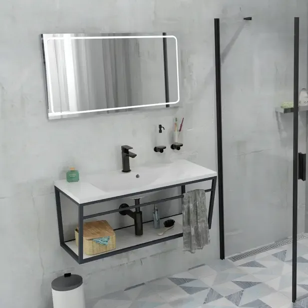 Sapho Industrial badmeubel met zwart frame 90cm 1 kraangat Populair