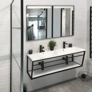 Sapho Industrial badmeubel met zwart frame 120cm 2 kraangaten Snelle Levering