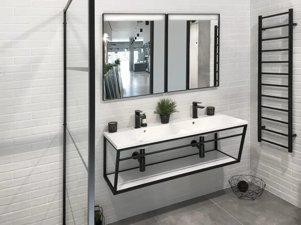 Sapho Industrial badmeubel met zwart frame 120cm 2 kraangaten Snelle Levering