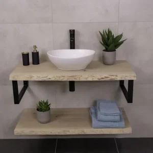 Massief eikenhouten badmeubel 70cm met witte waskom Koopje