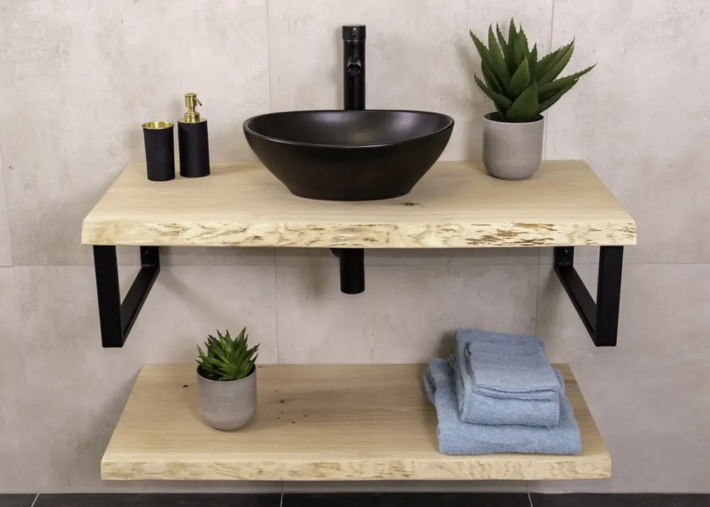 Massief eikenhouten badmeubel 60cm met zwarte waskom Dagaanbieding